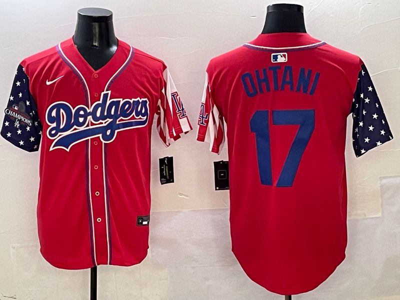 Men Los Angeles Dodgers #17 Ohtani Red a generation of national flags Joint name 2025 Nike MLB Jersey style 17